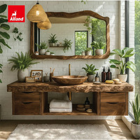 Meuble-lavabo mural flottant en noyer massif, design minimaliste, artisanal et luxueux, Alland Group