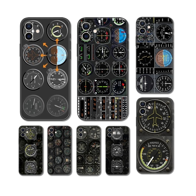 Custom Aviation Airplane Instrument Silicone Cover for iPhone 11/12/13/14/15 Pro Max UV Printing Mobile Phone Sublimation Case