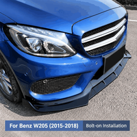 Splitter Bumper Depan Mobil W205 Gloss Black Carbon Fiber Look Spoiler Dagu Depan untuk Mercedes Benz C Class W205 2015-2023
