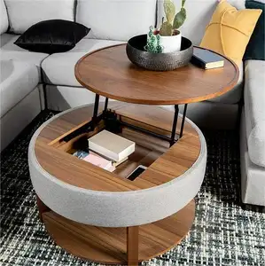 Mesa de centro de madera redonda de nogal, mesa de té de mármol inteligente, moderna y barata, con Metal, para sala de estar