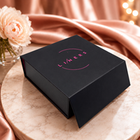 Boîte cadeau de luxe en carton rigide noir et rose avec fermeture magnétique, logo personnalisé en estampage à chaud, ensemble de lingerie sexy, soutien-gorge et culotte