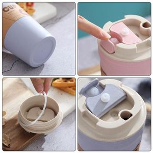 Gobelet à café en plastique personnalisé, fibre de bambou, couleur rose, réutilisable, portable, tasse à café pour étudiants avec couvercle - Product Image 5