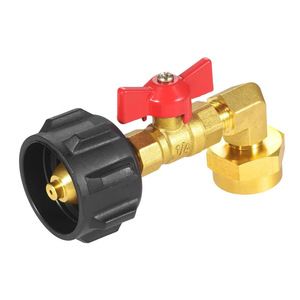 Adaptador de válvula de latón para entrada de agua de RV, 1/4 pulgada, para uso exterior con manija roja - Product Image 1