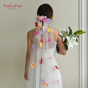 YouLaPan V277 R <span class=keywords><strong>voile</strong></span> de fleurs colorées convient aux cérémonies <span class=keywords><strong>en</strong></span> plein air pelouse mariage mariées Festival Performance robes - Product Image 1