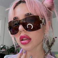 Lunettes De Soleil Surdimensionnées Punk Y2K Lunettes De Soleil Nouvelles Femmes Sport Rose Futuriste Lunettes De Soleil Femme Sans Monture Lunettes De Sol Oculos