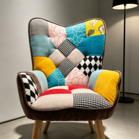 Fauteuil d'appoint en bois de style nordique classique moderne minimaliste, fauteuil de canapé patchwork pour chambre à coucher, appartement, salle à manger, hôtel, loisirs