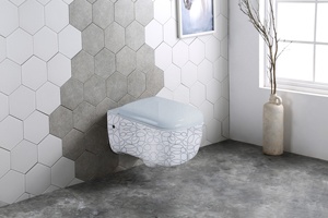 WC suspendu mural monobloc en céramique moderne, sans bride, avec siphon en P, effet marbre, prix de gros - Product Image 3