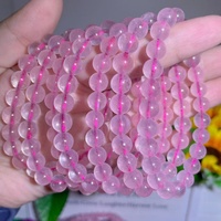 Vente en gros de bracelets en quartz rose naturel de taille mixte, perles roses rondes, chaîne de pierres précieuses, artisanat en cristal pour bijoux et décoration