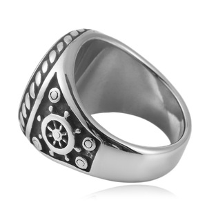 Men's Titanium Steel Skull <b>Ring</b> Silver Two-tone Punk Style Geometric Design 24055 - Product Image 2