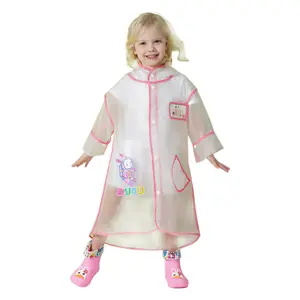 Kids Hooded Raincoat Waterproof Outdoors Rain Suit Student Transparent For Boys Girls