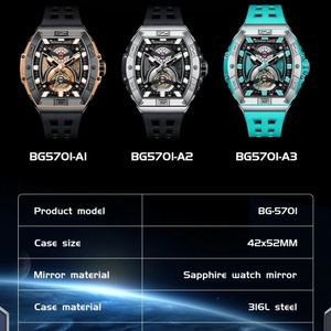 BG5701 Men Automatic <b>Watch</b> 42mm Tonneau <b>Mechanical</b> Wristwatch 50m Waterproof Sapphire Luminous Skeleton Dial - Product Image 6