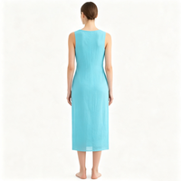 Robe midi turquoise asymétrique à taille drapée et boucle métallique pour femme – Élégante tenue de bureau et de cérémonie, mode décontractée