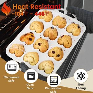 12 Cups LFGB Non Stick BPA Free Metal Reinforced Frame Heart Silicone Cupcake Pan Muffin Cake Tin Baking Mold - Product Image 4