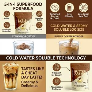 Poudre de café glacé riche en protéines, <span class=keywords><strong>sans</strong></span> <span class=keywords><strong>sucre</strong></span>, Keto, avec champignons et collagène, mélange instantané pour <span class=keywords><strong>boisson</strong></span> énergétique et supplément - Product Image 3