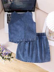 Kinderkleding Tweedelige set voor meisjes Blauw vest en rok Kinderkleding 2-7 jaar - Product Image 3