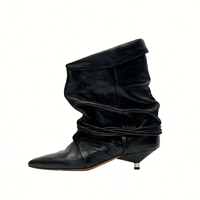 Bottines à talon épais pour femme avec logo personnalisé, en PU, à bout pointu, style décontracté, semelle en caoutchouc