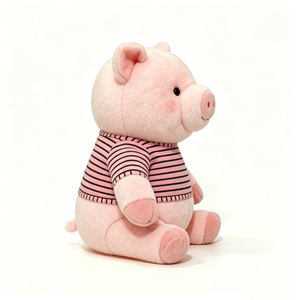 Peluche cochon rose personnalisée, cochon en peluche avec pull, poupée cochon à chemise rayée, cochon en peluche rond et assis, cochon de ferme en peluche - Product Image 4