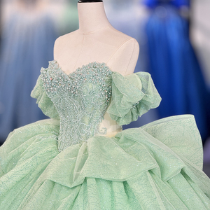 Robes de Quinceañera vert sauge avec appliques de dentelle brillantes, robes de bal bouffantes, robes de princesse, robes de mariée mexicaines Dy1263 - Product Image 3