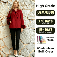 Veste en mélange de laine double face pour femmes élégantes, vêtement d'extérieur d'hiver écologique avec poignets en fourrure de renard et bouton nœud papillon