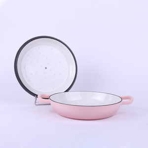 Casserole <span class=keywords><strong>en</strong></span> <span class=keywords><strong>fonte</strong></span> émaillée rose antiadhésive de 30 cm, design moderne, double poignée, compatible gaz et <span class=keywords><strong>induction</strong></span>, avec bouton <span class=keywords><strong>en</strong></span> acier inoxydable - Product Image 2