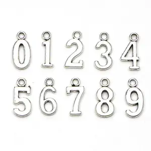 0 ~ 9 arabische Ziffern Charm Metal DIY tibetische Silber Buchstaben Nummer Anhänger Charms für die Schmuck herstellung