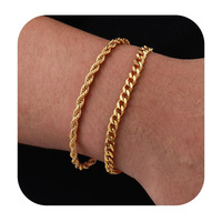 Ensemble de bracelets joncs torsadés Figaro multicouches et chaînes serpent, plaqué or, bijoux unisexes, cadeau de mode, vente en gros