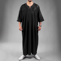 Nouvelle Robe Homme Marocaine 2026 en Polyester, Couleur Unie, Manches Mi-Longues, Broderie Ethnique, Style Moyen-Oriental, Taille Standard