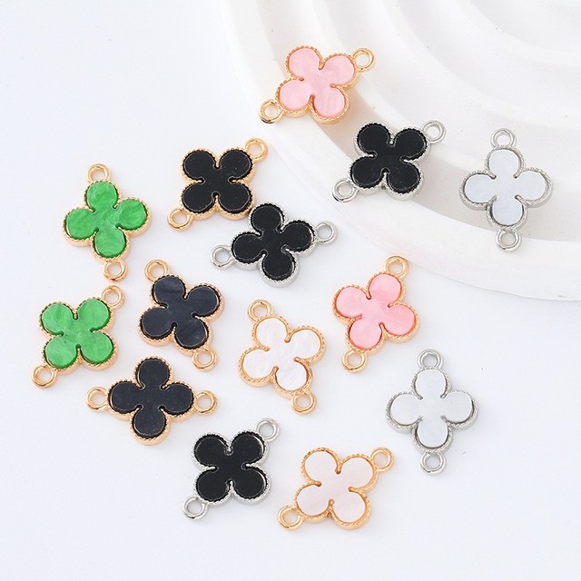 Copper Four-Leaf Clover Pendant Double Shell Connector Fashion Accessories Jewelry Dazzling Four-Leaf Clover Wrapped Pendant