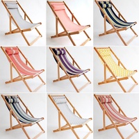 Chaise longue de jardin de plage d'extérieur, cadre en bois de hêtre de qualité supérieure, dossier réglable, repose-tête, tissu rayé classique, utilisation en parc