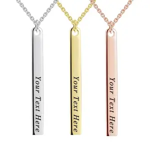 925 Sterling Silver Initial Letter Alphabet Name Personalized Bar Engraved Pendant Necklace