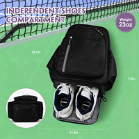 Sac à dos de pickleball imperméable de 30 L avec compartiment à chaussures pour hommes et femmes, accessoires de pickleball pour les amateurs de pickleball