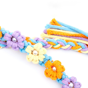 Fábrica OEM Pequeño MOQ Correa Lujo Logotipo personalizado Azul Floral Mascota Algodón Perro Correa Conjunto - Product Image 3