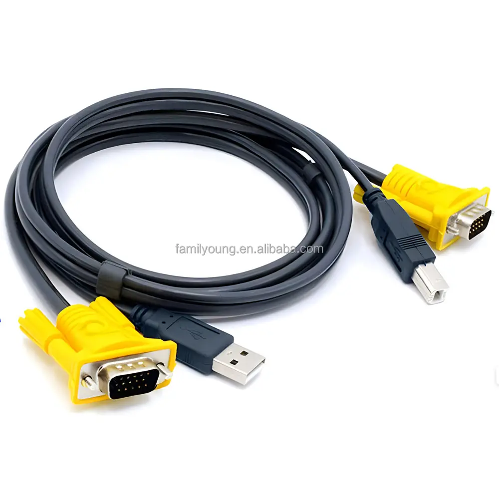 1.5M 4.9FT 2 en 1 USB 2.0 Type A à B 4Pin VGA mâle 15 broches Standard KVM commutateur câble pour PC ordinateur imprimante moniteur