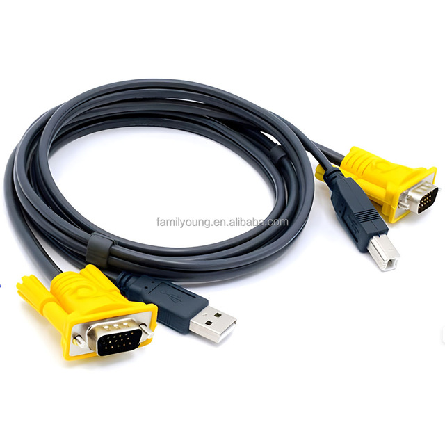 1.5M 4.9FT 2 in 1 USB 2.0 Type a to B 4Pin VGA Male 15 Pin Standard KVM Switch Cable for PC Computer Printer Monitor