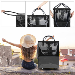 Double Decker <b>Foldable</b> <b>Cart</b> Portable Market Folding Trolley Collapsible Shopping <b>Cart</b> With Storage Crate Polyester Grocery Tote - Product Image 5