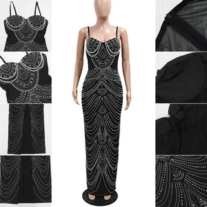 <span class=keywords><strong>Robe</strong></span> de soirée <span class=keywords><strong>longue</strong></span> de luxe Y901322, sexy, en maille, sans manches, avec fente au dos, ornée de strass, pour anniversaire et fête féminine - Product Image 6