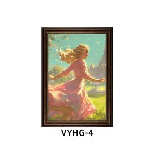 Charming Pink Dress Girl Art Print Pintura a óleo com moldura Romantic Country Style Canvas Wall Decor para espaços interiores - Product Image 4
