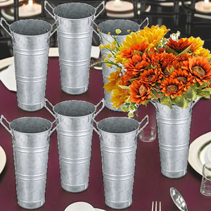 Seau à fleurs Art Déco en acier, double poignée, vase de table en fer argenté, décoration de mariage - Product Image 2