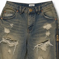 Jeans baggy déchirés brodés sur mesure pour hommes, patchs, style streetwear, denim vintage de haute qualité, fabricant OEM