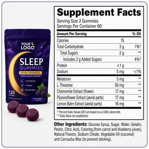 Gomitas Veganas de Melatonina y L-Teanina de 5 mg con Sabor a Mora, Certificadas por GMP, de Marca Privada OEM, para una Relajación Nocturna Reparadora - Product Image 4