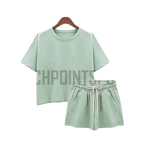 ชุด2ชิ้น Biker กางเกงขาสั้นและเสื้อคอกลมสำหรับผู้หญิง,โลโก้แบบสั่งทำ - Product Image 1