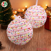 Boule de Noël suspendue en gros, rose, colorée, avec pompon, pour arbre de Noël, boule macaron, décoration de fête sucrée