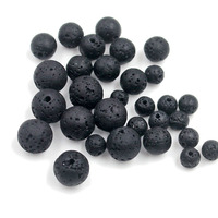 주얼리 제작용 블랙 천연 원석 용암 비즈, 4mm 6mm 8mm 10mm 12mm 14mm