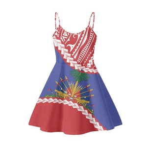 Professional <strong>Custom</strong> Island <strong>Dresses</strong> Haitian Flag Halter Spaghetti Straps Evening <strong>Dresses</strong> with Pockets Women's <strong>Dresses</strong> Wholesale - Product Image 4