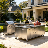Gabinetes de Cocina Exteriores Personalizados, Sistema de Cocina Integrado con Barbacoa, Gabinete de Acero Inoxidable SUS304 para Proyectos de Hoteles y Resorts
