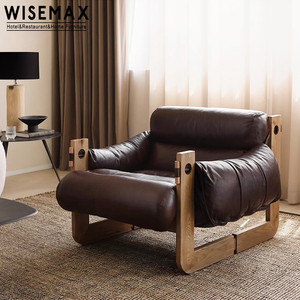 WISEMAX FURNITURE mobilier de chambre à coucher du milieu du siècle fauteuils scandinaves pour salon en bois confortable <span class=keywords><strong>fauteuil</strong></span> d'appoint en faux <span class=keywords><strong>cuir</strong></span> - Product Image 4