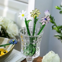 Cuillère artisanale en verre borosilicate motif marguerite, agitateur à café floral, cuillère à dessert, cuillère à mélanger mignonne en forme de fleur