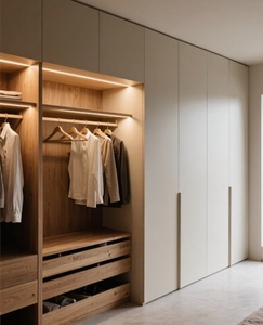 Dressing moderne en bois avec rangements ouverts et portes de garde-robe fermées, mobilier de chambre <span class=keywords><strong>sur</strong></span> <span class=keywords><strong>mesure</strong></span> - Product Image 1