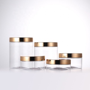 Clear Cosmetic Jar Top Lid for Cream Skin Care Packaging Blam Lip Scrub Container Pet Plastic Empty 8oz 16oz with Gold Silver