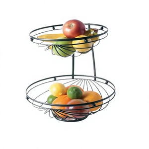 Panier à fruits en fil de fer à 2 niveaux de grande qualité, de forme ronde et de taille personnalisée, pour la décoration de la cuisine. - Product Image 1